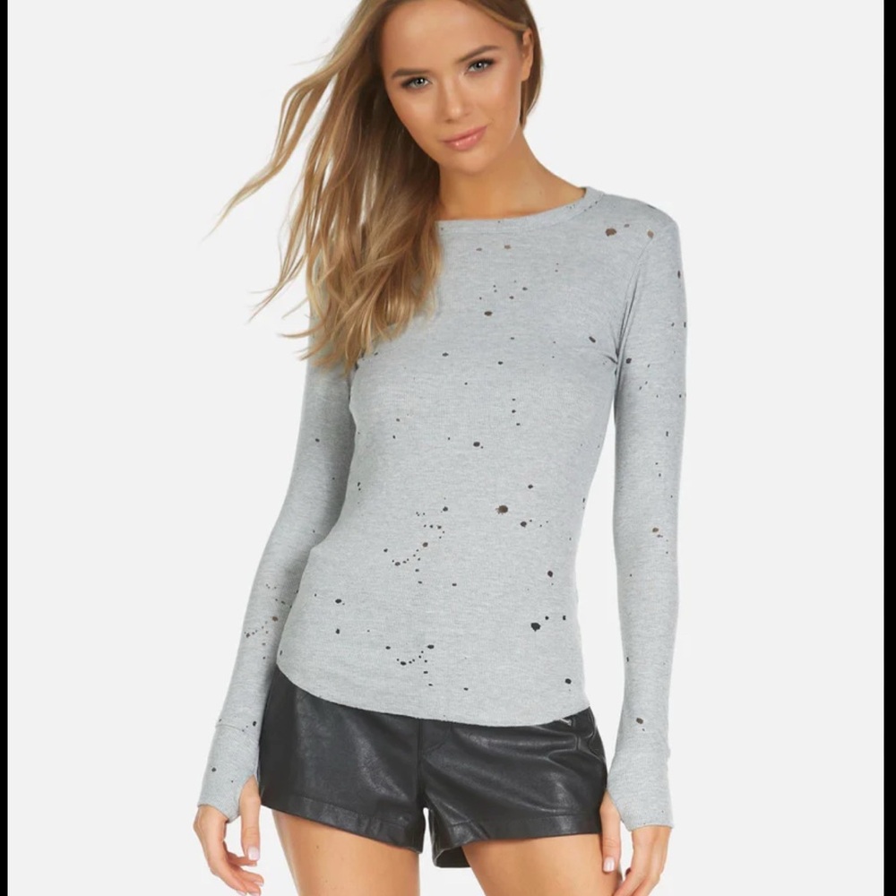 Michael Lauren Gray Distressed Long Sleeve Sweater